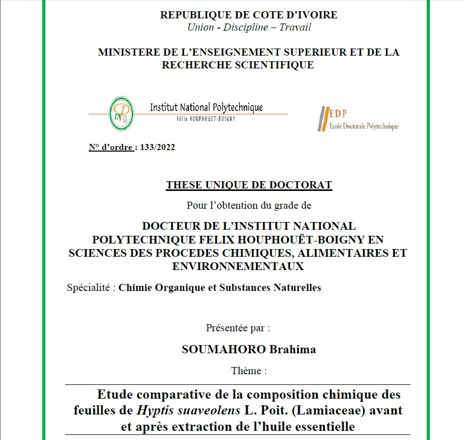 Thèse unique de doctorat-Spécialité : Chimie organique et substances naturelles